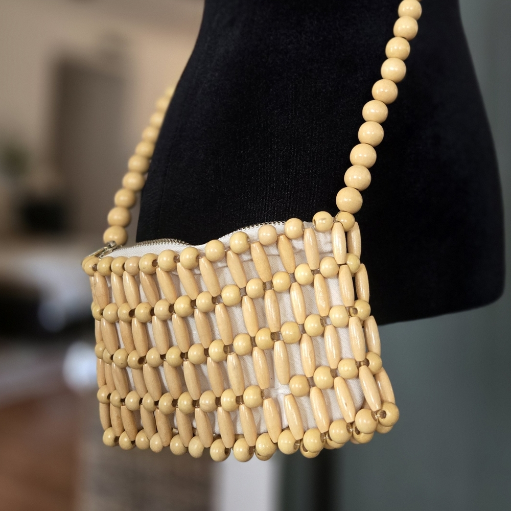 A New Day Wooden Beaded Tan Purse